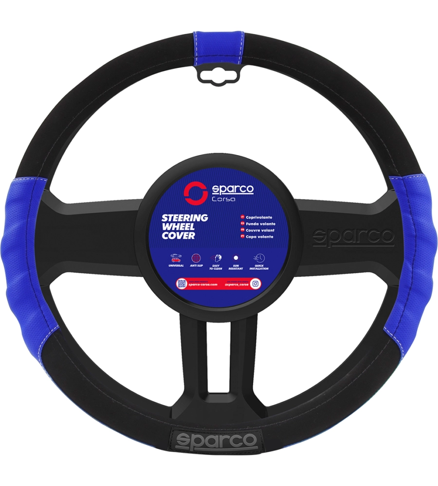 Coprivolante universale per auto sparco "sport line" in poliestere, colore blu e nero